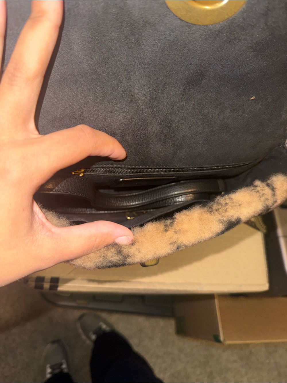 COACH X JENNIFER LOPEZ BROWN AND BLACK SHEARLING BAG - Picture 4 of 7